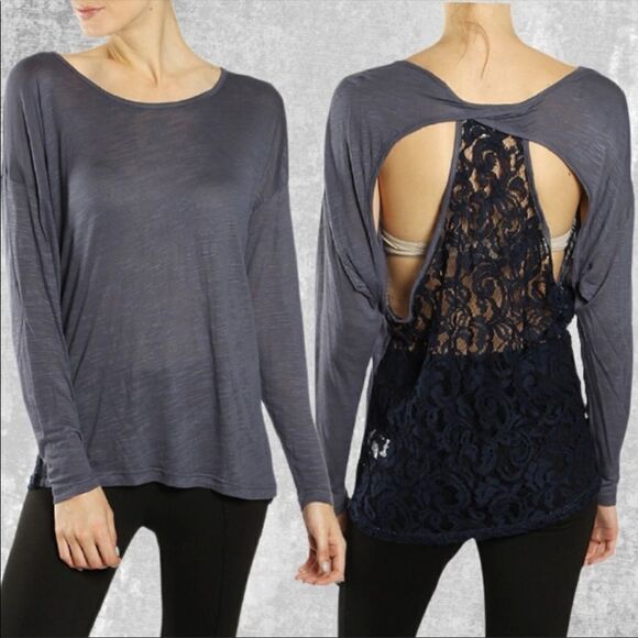 Long Sleeve Open Lace Back Top Size L - Picture 1 of 5